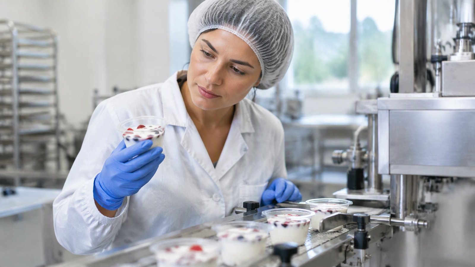 A food manufacturing founder checking product on a small production line